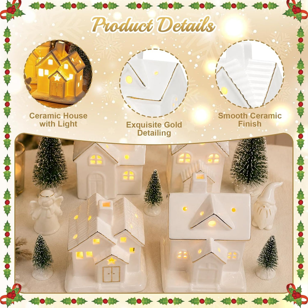 Christmas Village Sets,12 Pcs Christmas Village Houses with LED Light