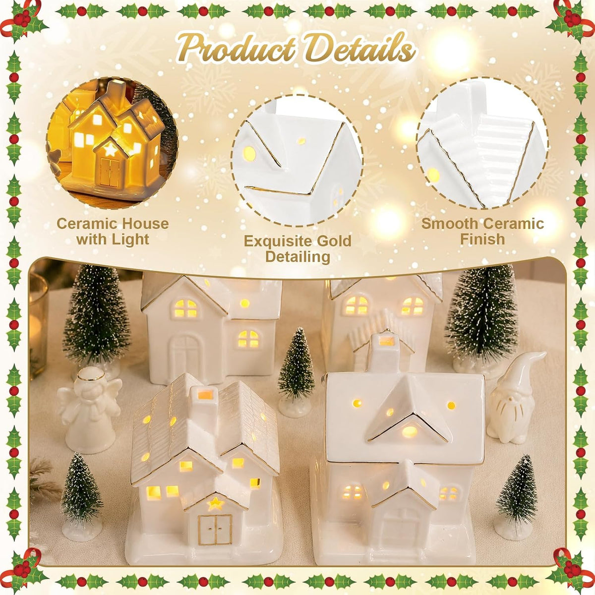 Christmas Village Sets,12 Pcs Christmas Village Houses with LED Light