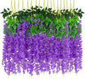48 Pack Artificial Wisteria Hanging Flowers Fake Wisteria Flower Garland Silk Vines Rattan Decor for Home Wedding Arch Wall Garden Greenery Bedroom Outdoor Office Party Decoration (Purple)