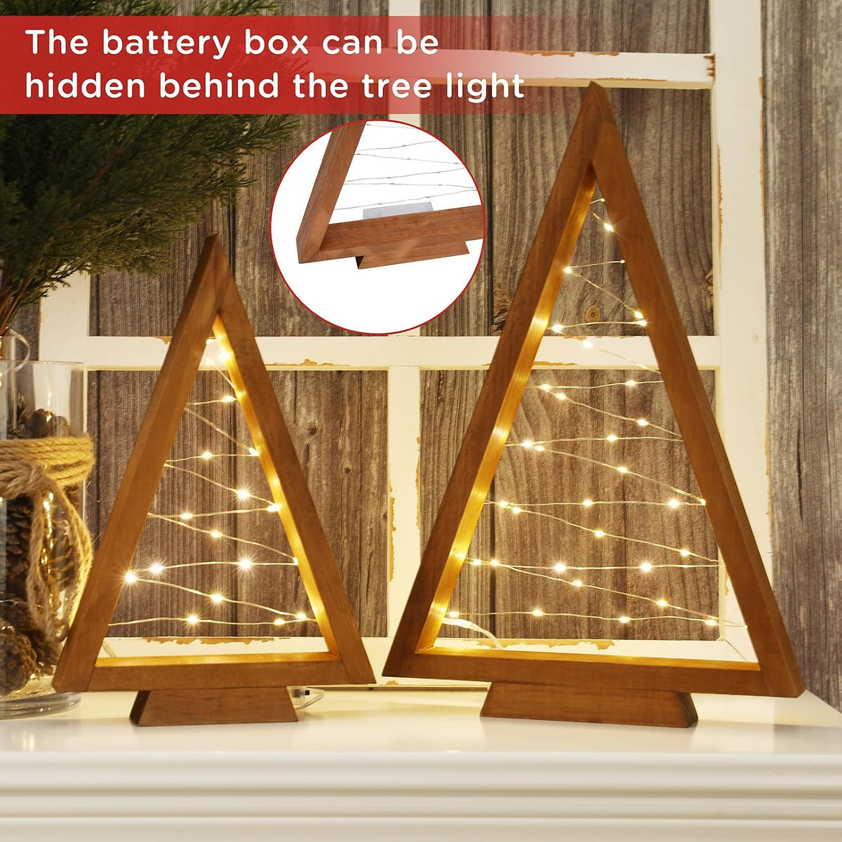 festalmart christmas decorations-2pcs light up wooden christmas tree, package contents