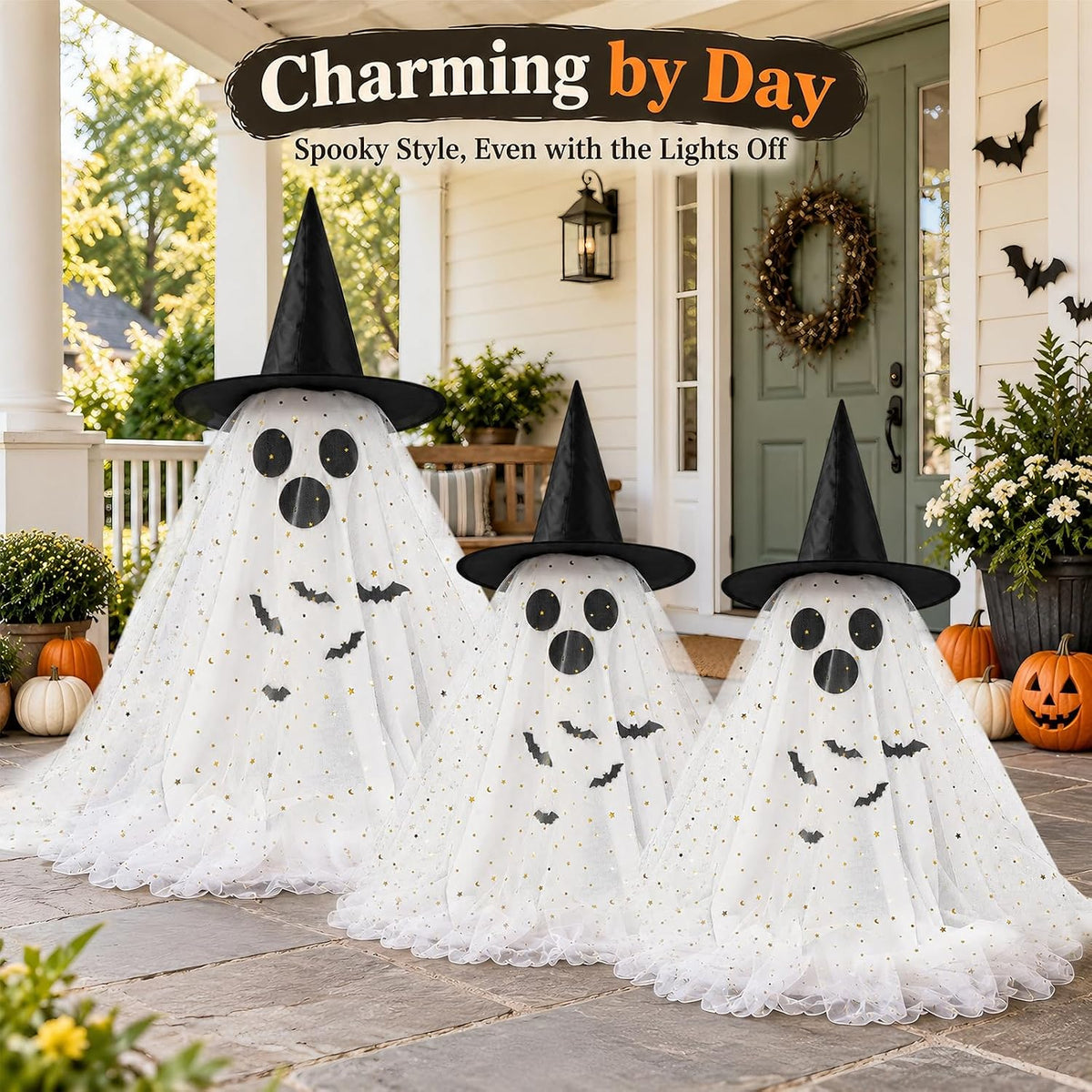 3 Pack Light Up Ghosts Halloween Decorations Indoor Home Table & Outdoor