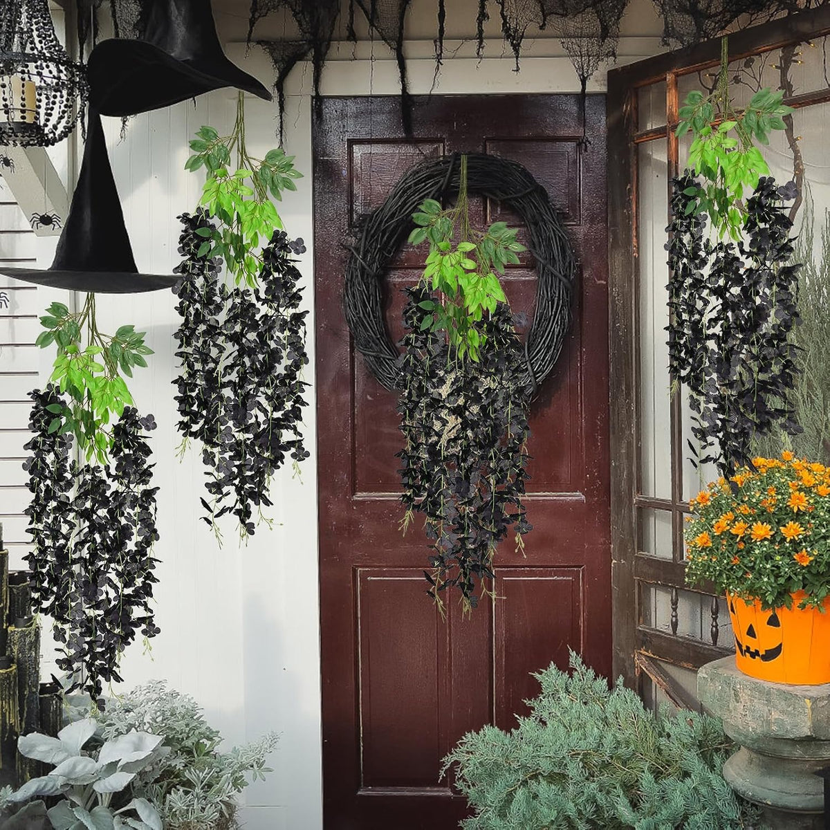 48Pcs Wisteria Hanging Flowers, Black Artificial Flowers