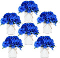 Flower Table Centerpieces - Set of 6 Floral Arrangement Artificial Wedding Hydrangeas Floral Arrangement with Rustic Metal Vase for Bridal Tea Party Event Decorations - Royal Blue
