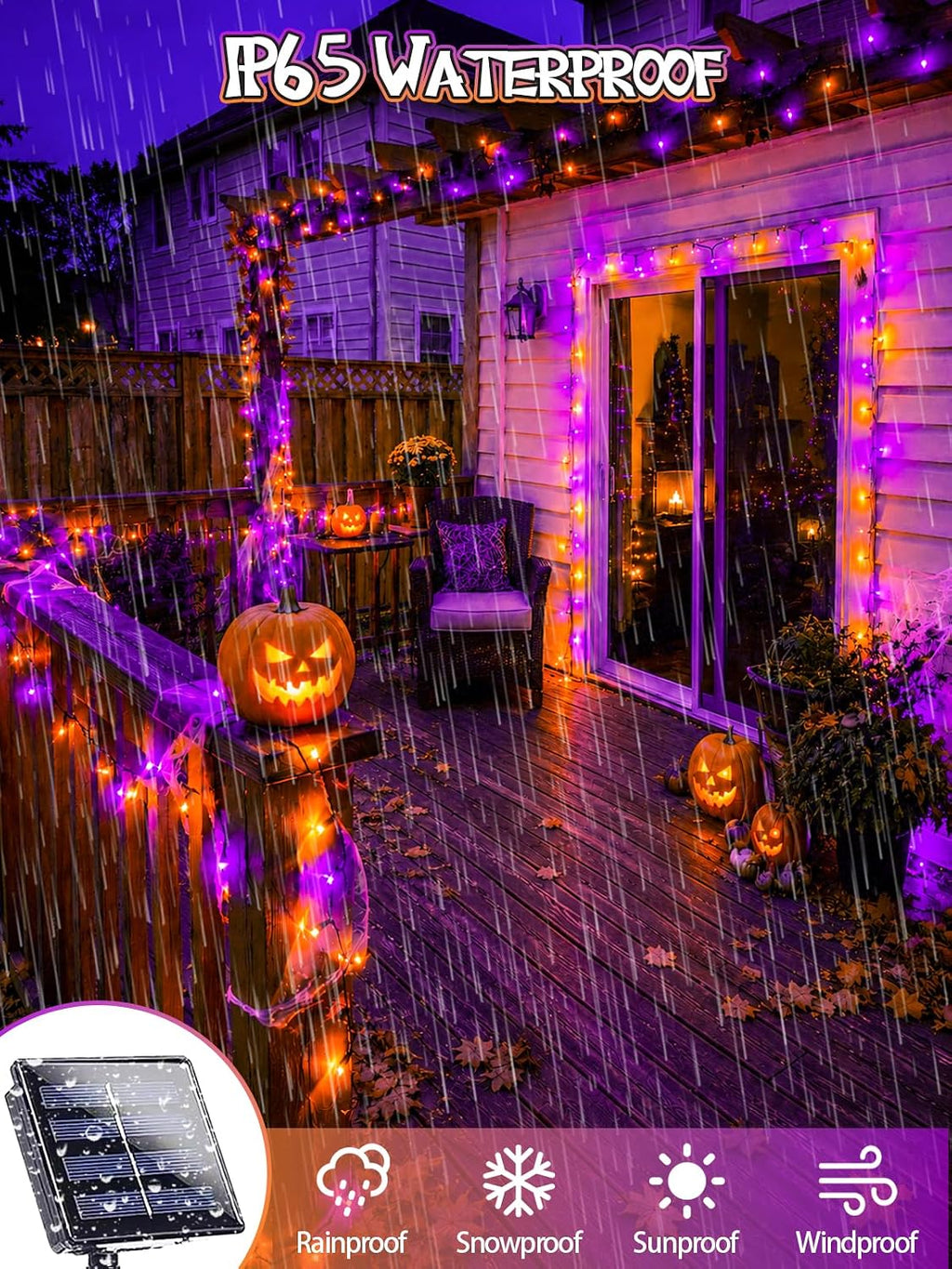 solar halloween lights outdoor, 188ft 600 led solar, side view