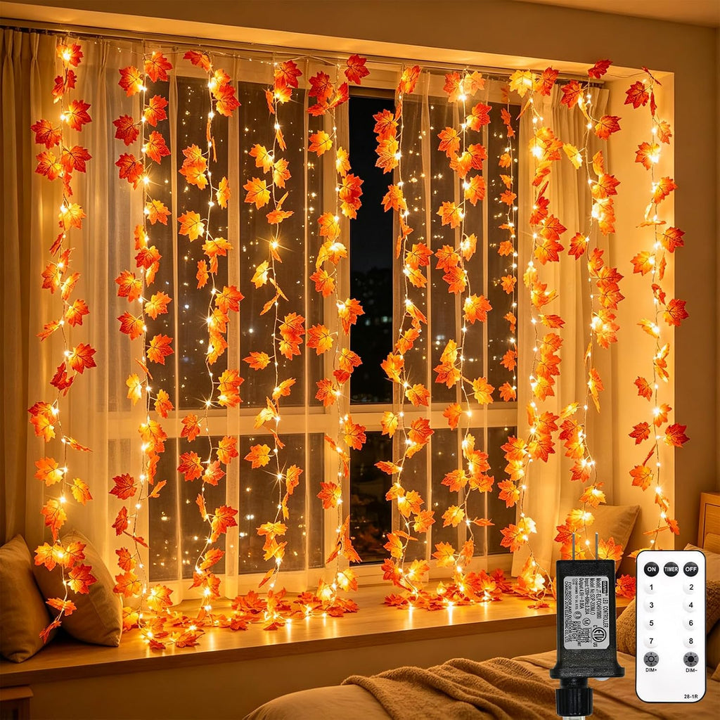 suddus Curtain Lights, Fall Garland with Lights for Office, Porch, Halloween,Thanksgiving