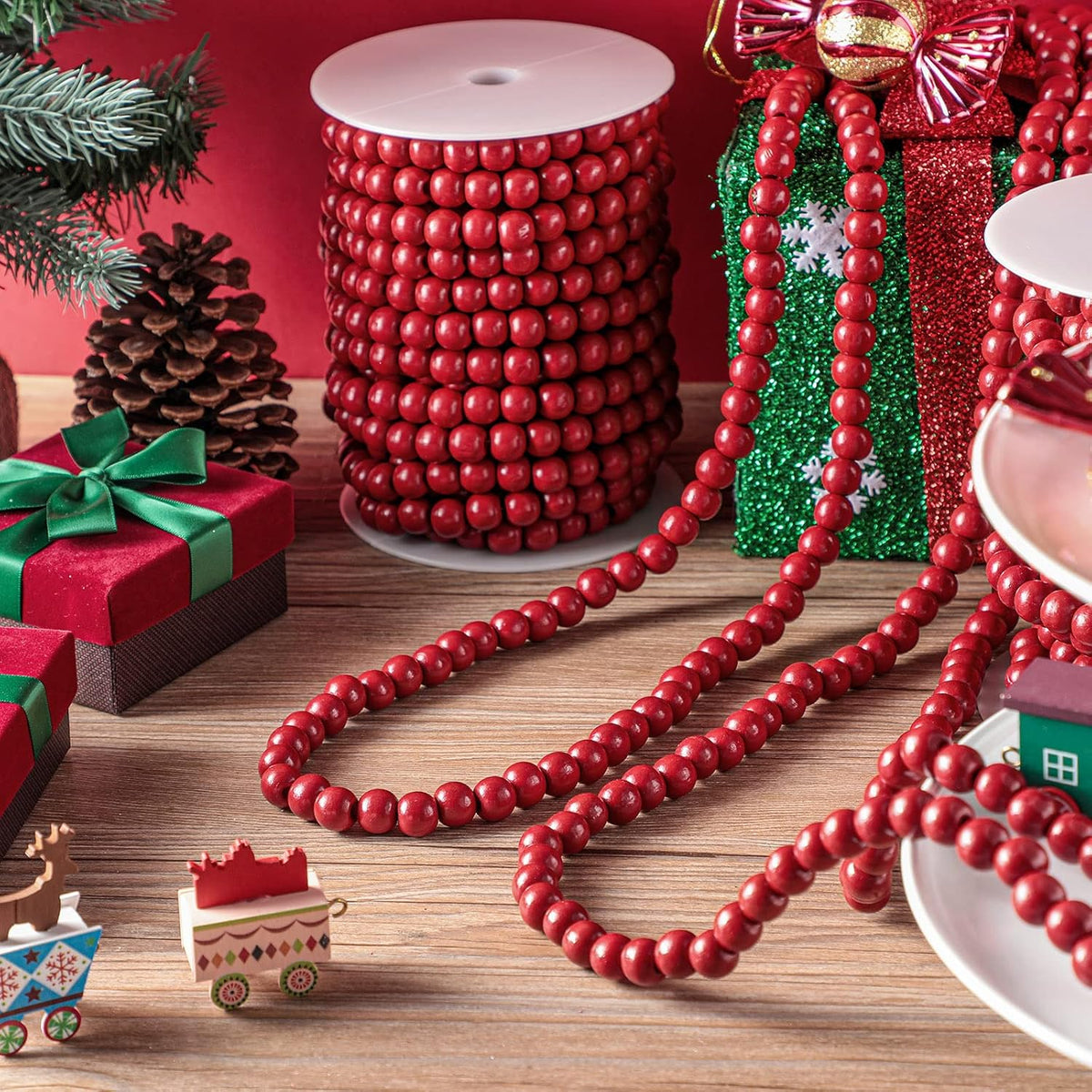 giegxin 2 pcs christmas red wood bead garland showing dimensions