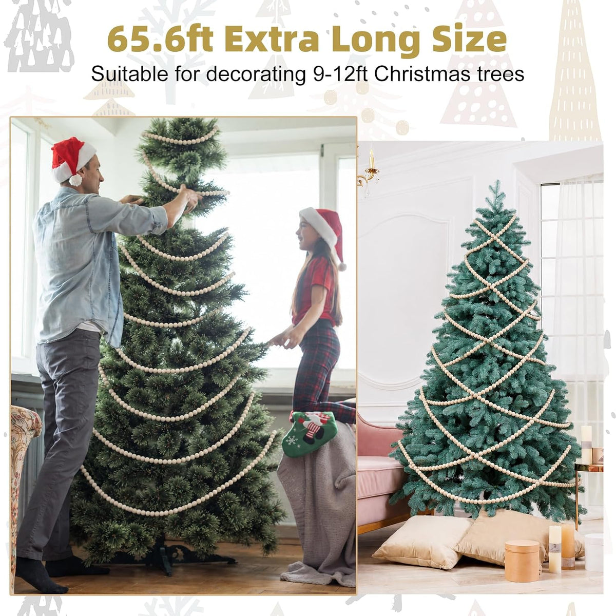 zennex 65.6 ft christmas wooden bead garland 2 showing dimensions
