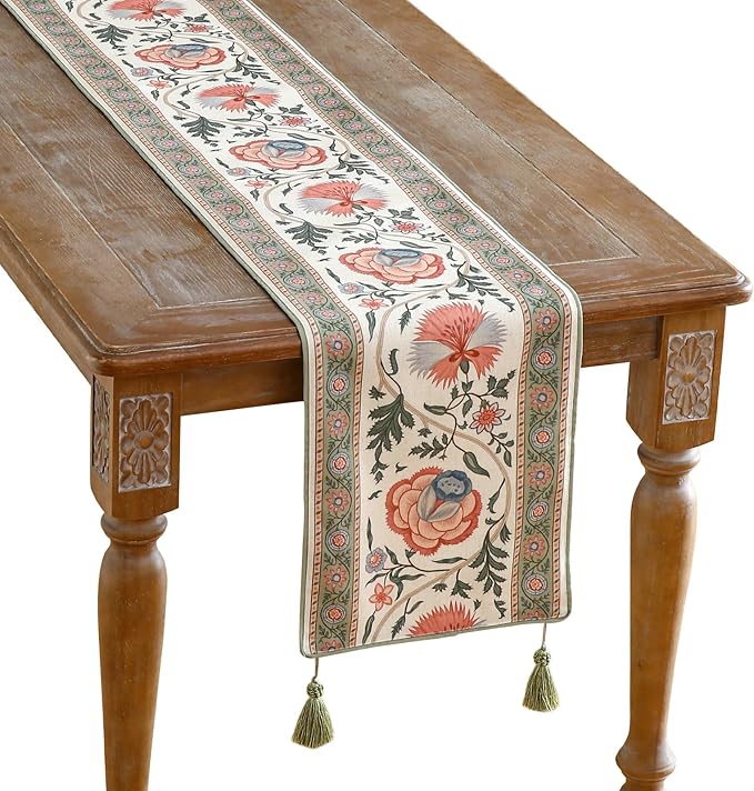 ISAENNE Designer Vintage Linen Table Runner 102 Inches Long,Elegant Floral Pattern Wrinkle Resistant Table Runners for Dining Tables,Thanksgiving,Kitchen Tables,Christmas,12"*102"-Daffy B