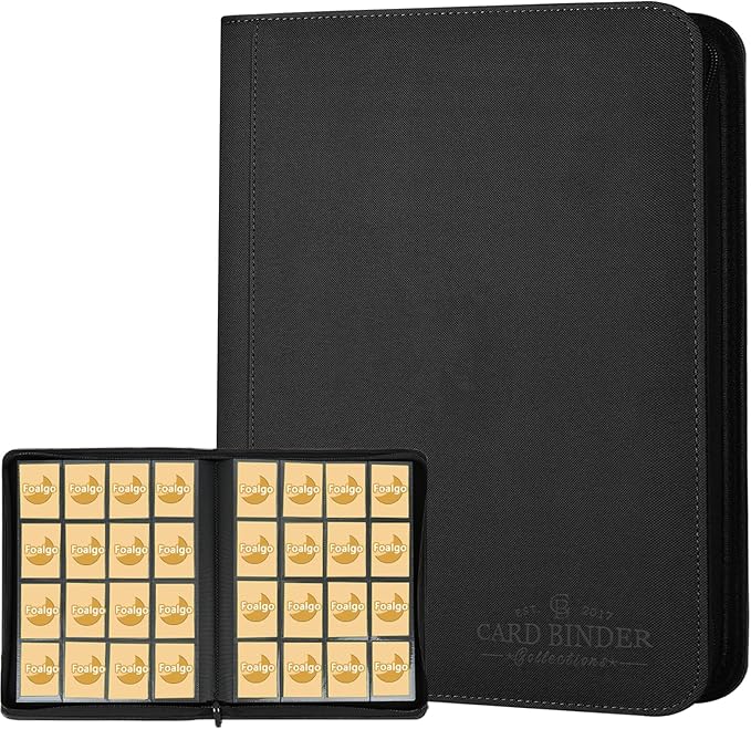 Trading Card Binder 16 Pocket, Foalgo PU Cover Card Binder for 1000+ Cards, Premium Trading Card Holder Folders, Double Sided Pocket Card Album for MTG, TCG (Black)