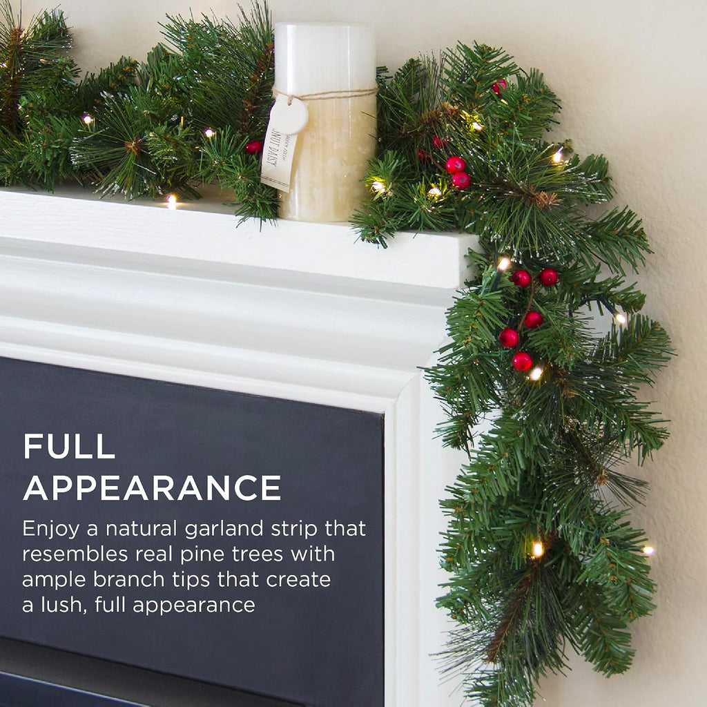 Best Choice Products 9ft Pre-Lit Holiday Pre-Decorated Christmas Garland for Stairs, Fireplace, Decoration w/PVC Tips, 50 Lights, Pine Cones, Berries - Unflocked