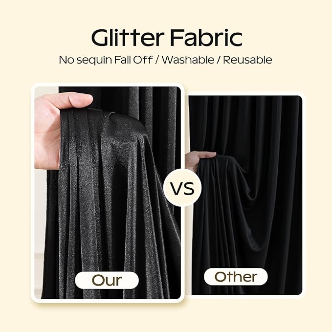 Black Glitter Backdrop Curtain for Parties Wedding,10Ft x 10Ft Satin Shimmer Photo Backdrop,Non-Wrinkle Sparkle Drapes for Backdrop,Back Drop for Photography, Birthdays,Weddings,Prom