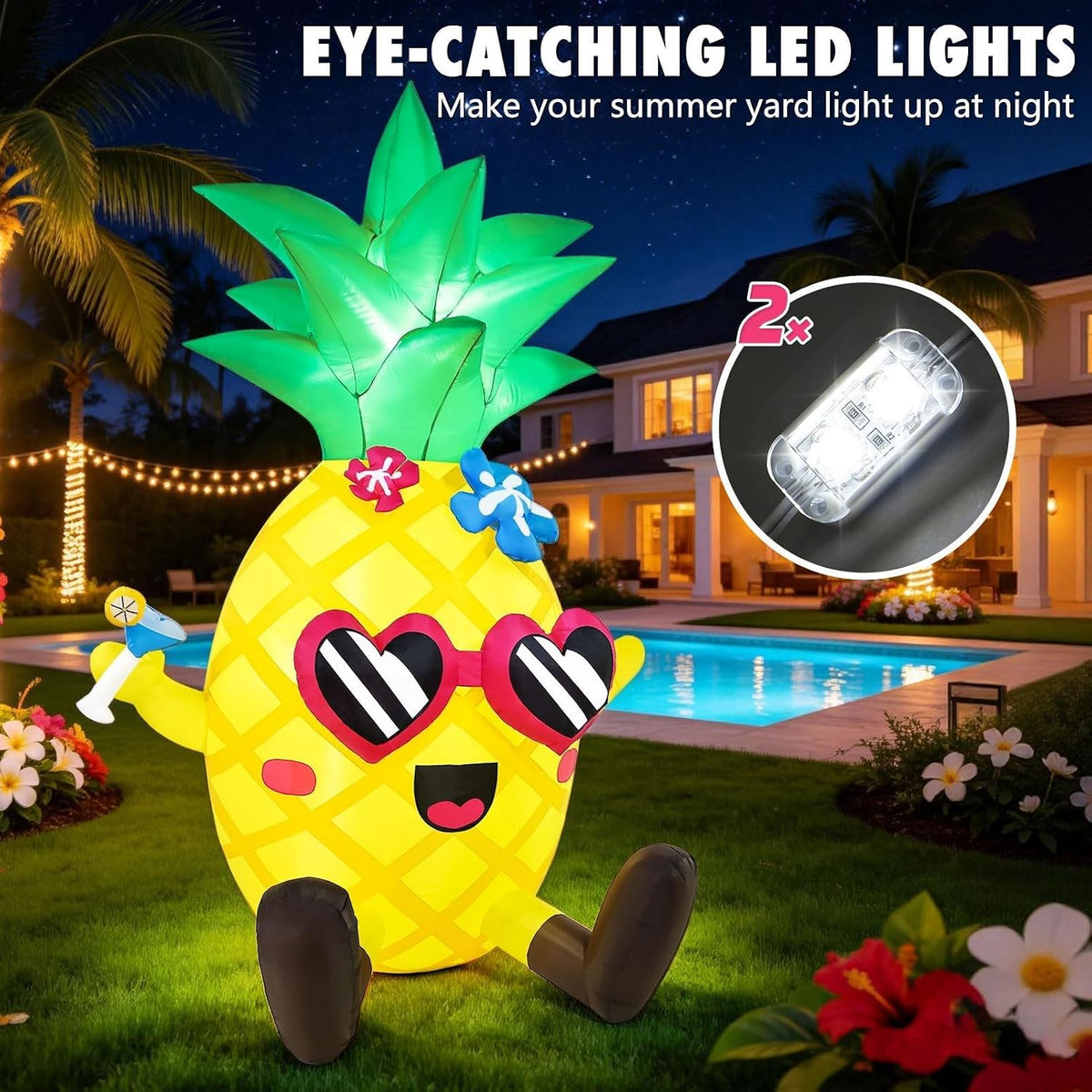6ft summer inflatables pineapple giant tropical beach hawaiian, close-up detail