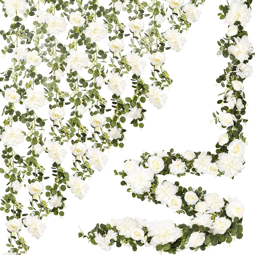 Findosom Total 12.4Ft Artificial Flowers Garlands for Decoration, White