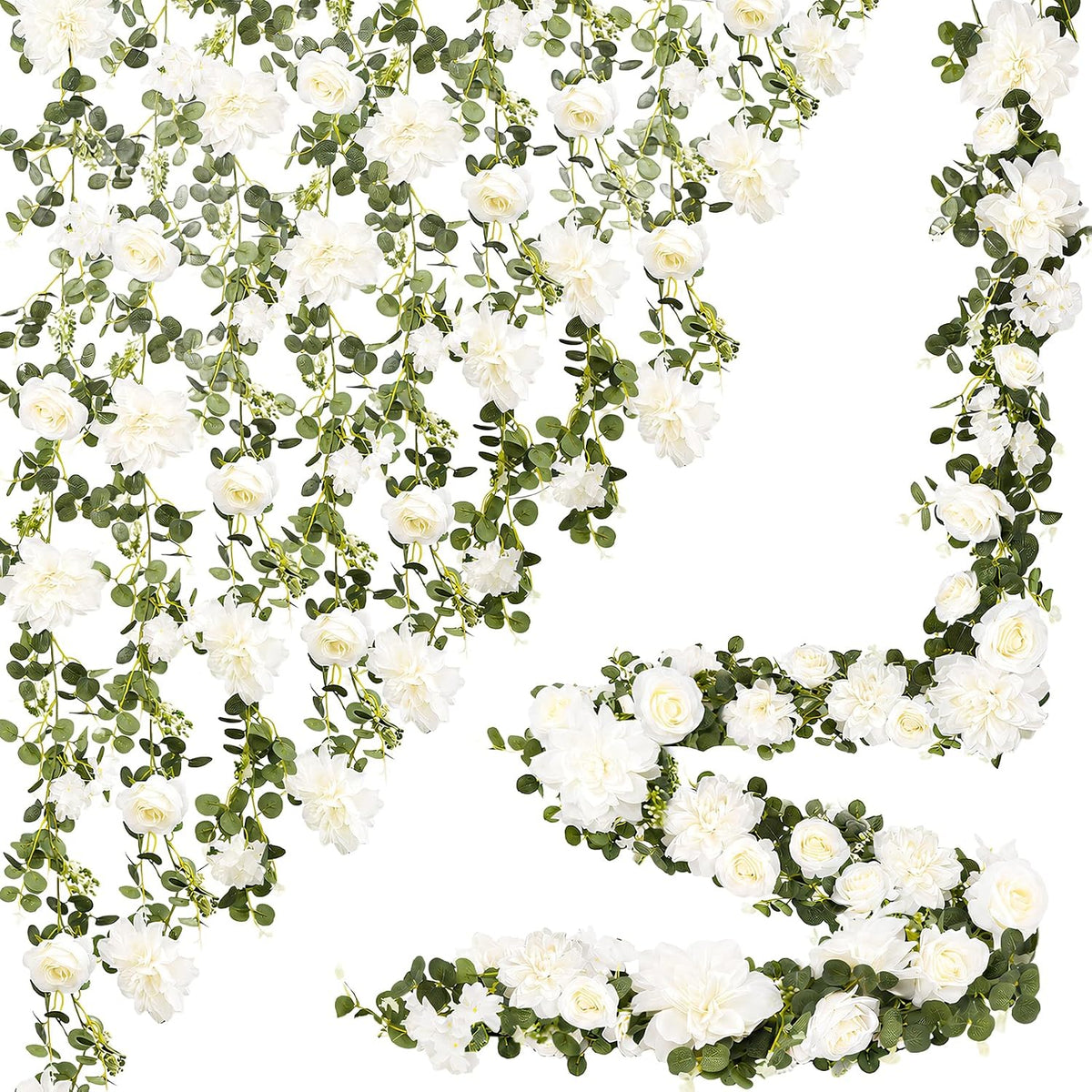 Findosom Total 12.4Ft Artificial Flowers Garlands for Decoration, White