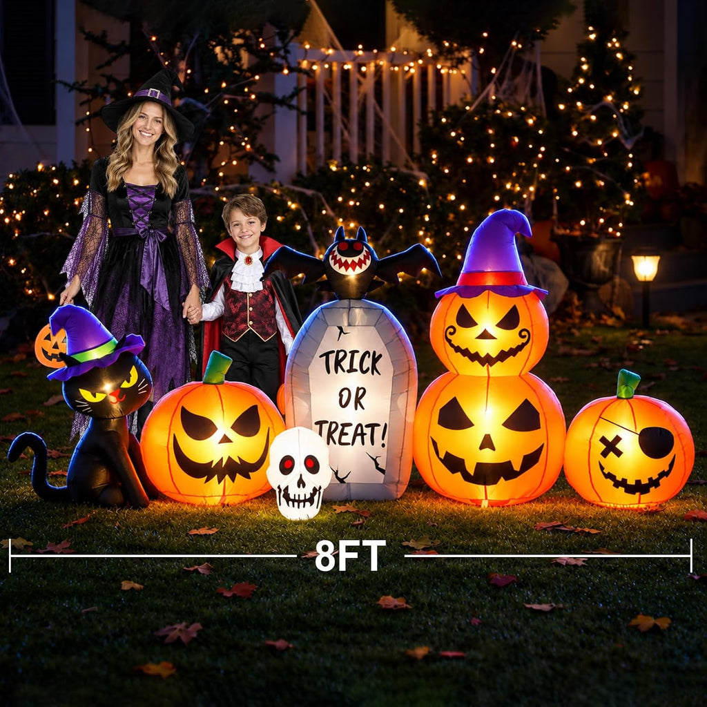 8ft halloween inflatable pumpkin outdoor decor with led shown in use