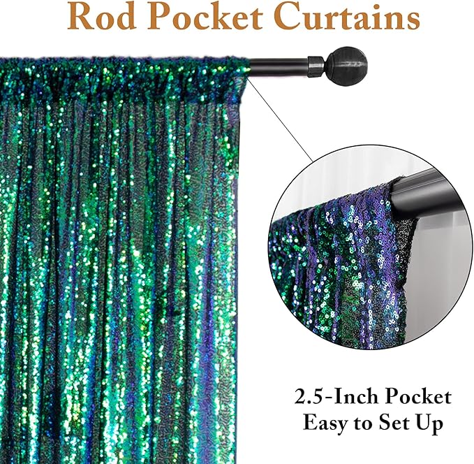 ShinyBeauty Iridescent Green Sequin Backdrop 10FTx10FT Photo Backdrops Green Blue Curtains 10FT Shimmer Fabric Backdrop Christmas, Happy Birthday, Studio Backgrounds