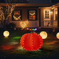 Glitzhome Fall Lighted Outdoor Decor, 32" D 3D Pumpkin Display with 100 Golden LED Lights Timer, Foldable Harvest Yard Decoration for Porch Garden