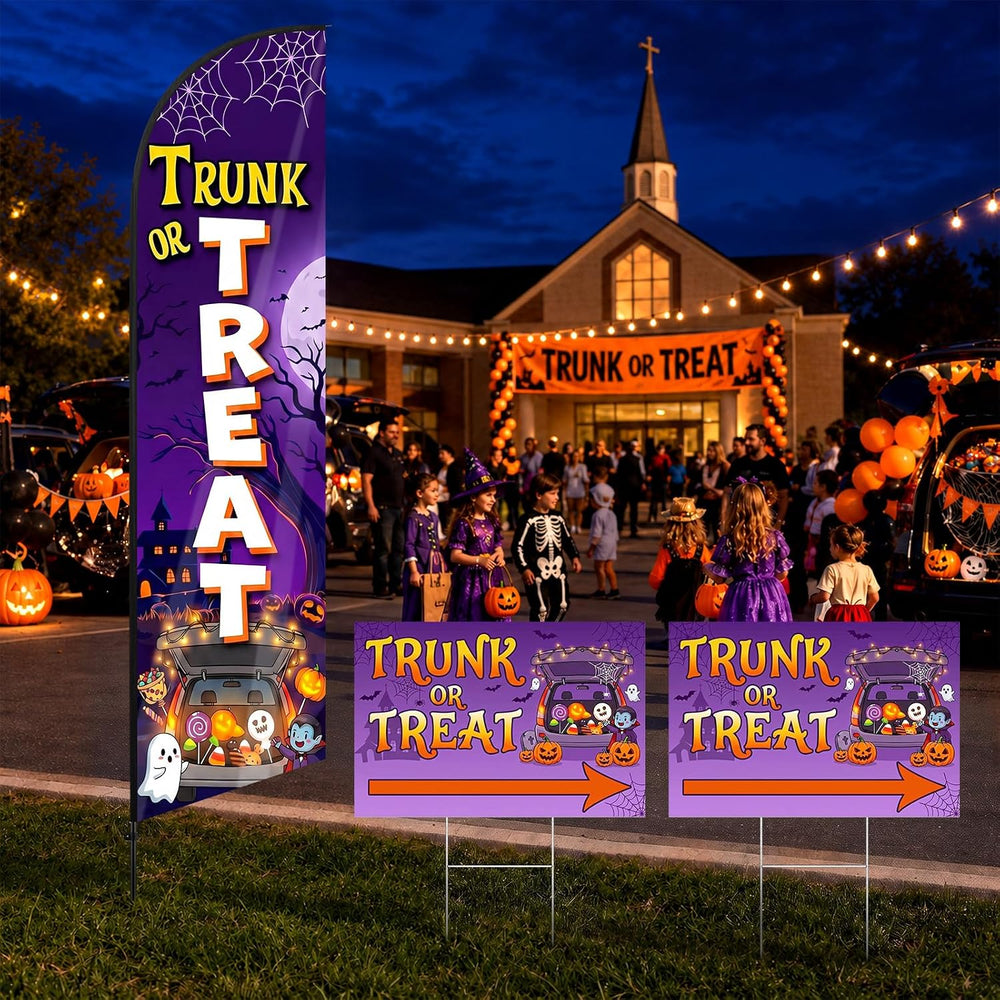 3 Pcs Halloween Trunk or Treat Swooper Feather Flag Banner Yard Sign