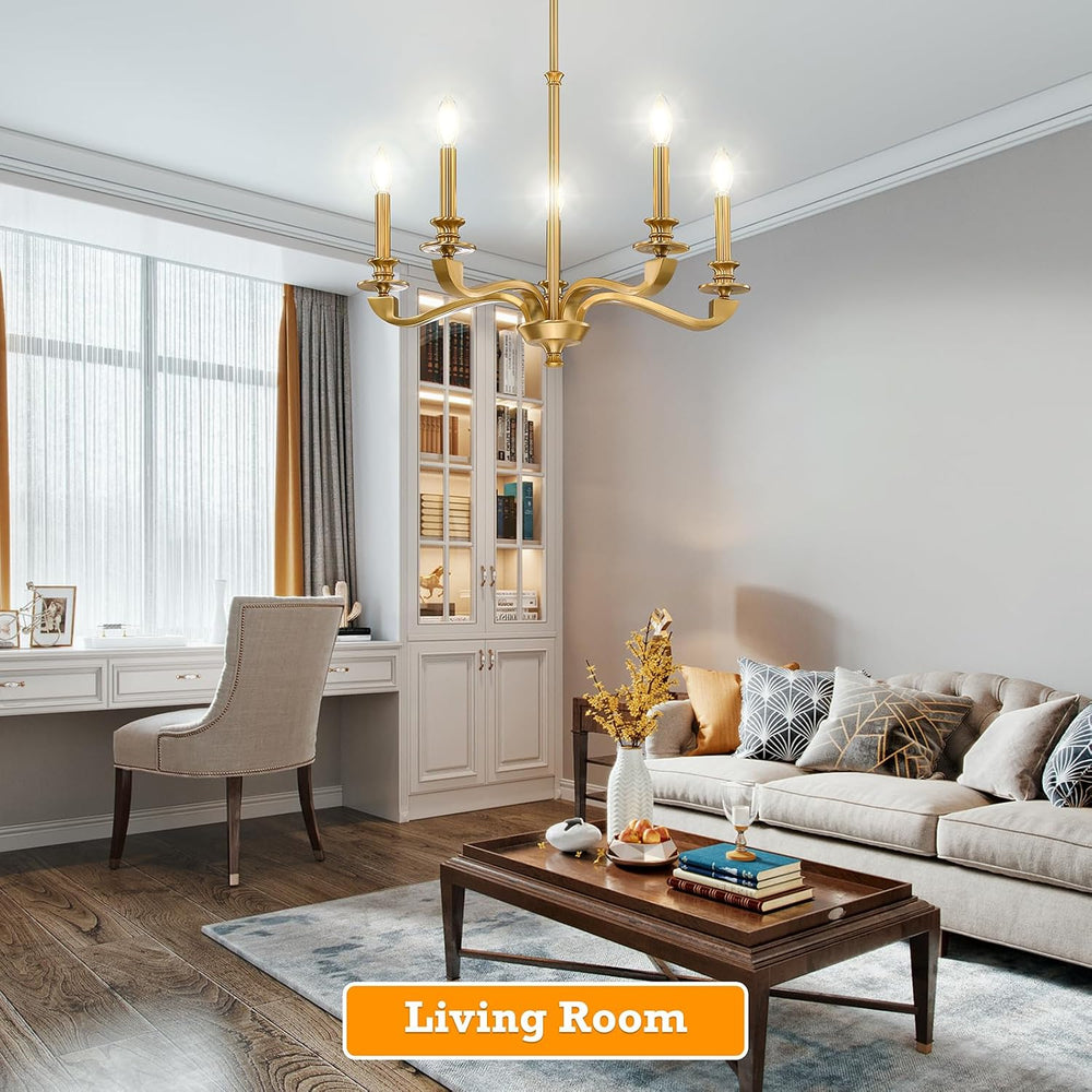Gold Chandeliers for Dining Room, 25.5 Inch Vintage Gold Chandelier Light Fix...