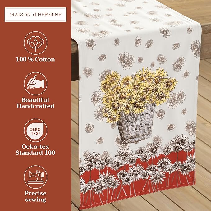 Maison d' Hermine Table Runner 100% Cotton Double Layer Table Runners 108 inches Long for Thanksgiving Christmas Decorations Home Kitchen Dining Party Wedding (Bagatelle, 14.5" x 108")