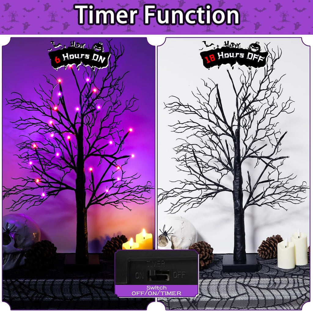 Halloween Decorations Indoor-2 Pack 24 Inch Lighted Black Halloween Tree