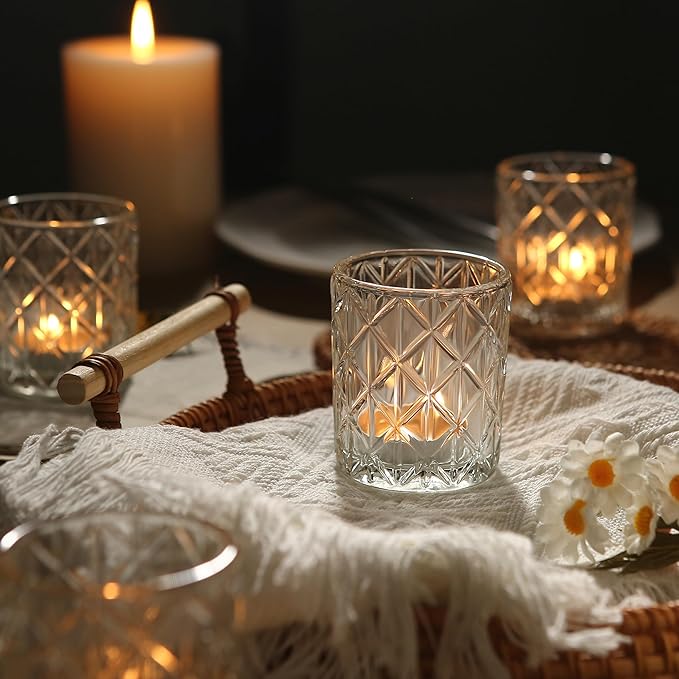 24pcs Clear Votive Candle Holders 2x2.5inch - Glass Candle Holder in Bulk for Table Wedding Centerpieces, Tea Lights Candle Holder for Wedding Party Holiday Decor (Clear,24)