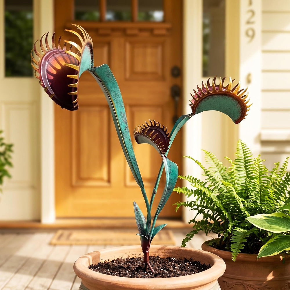 Metal Yard Art - 24inch Venus Fly Trap Garden Stake Metal Outdoor Plants