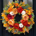 24 Inch Fall Wreaths for Front Door with Orange Peony and Burgundy Dahlias