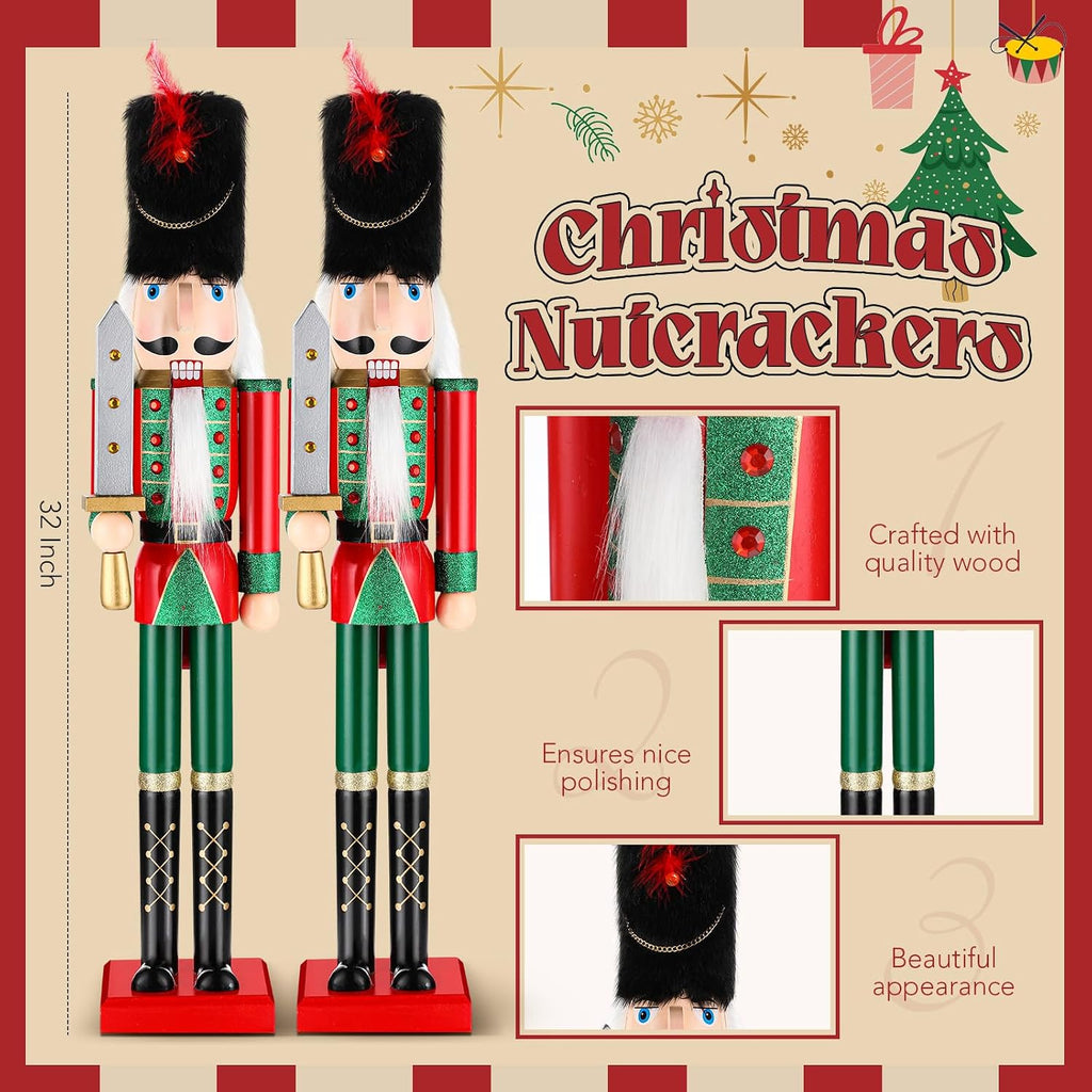 thyle 2 pcs 32 inch christmas wooden nutcracker, close-up detail