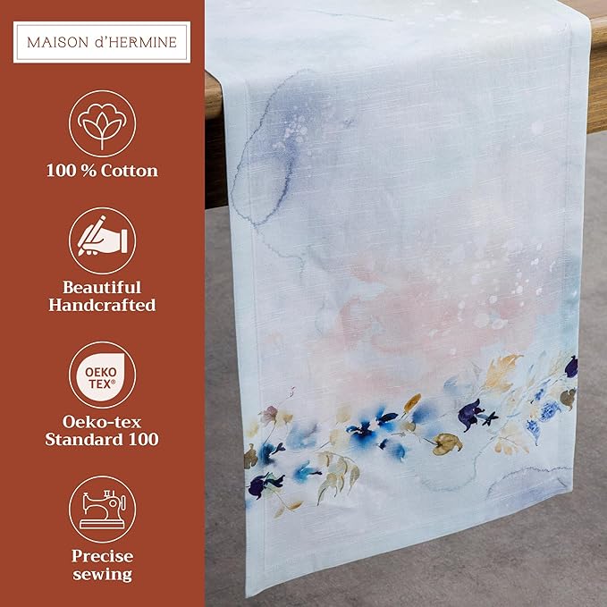 Maison d' Hermine Table Runner 100% Cotton Single Layer Table Runners 108 inches Long Decorative for Home Kitchen Dining Party Wedding Bridal Shower Spring Summer (Lazy Summer Days, 14.50" x 108")