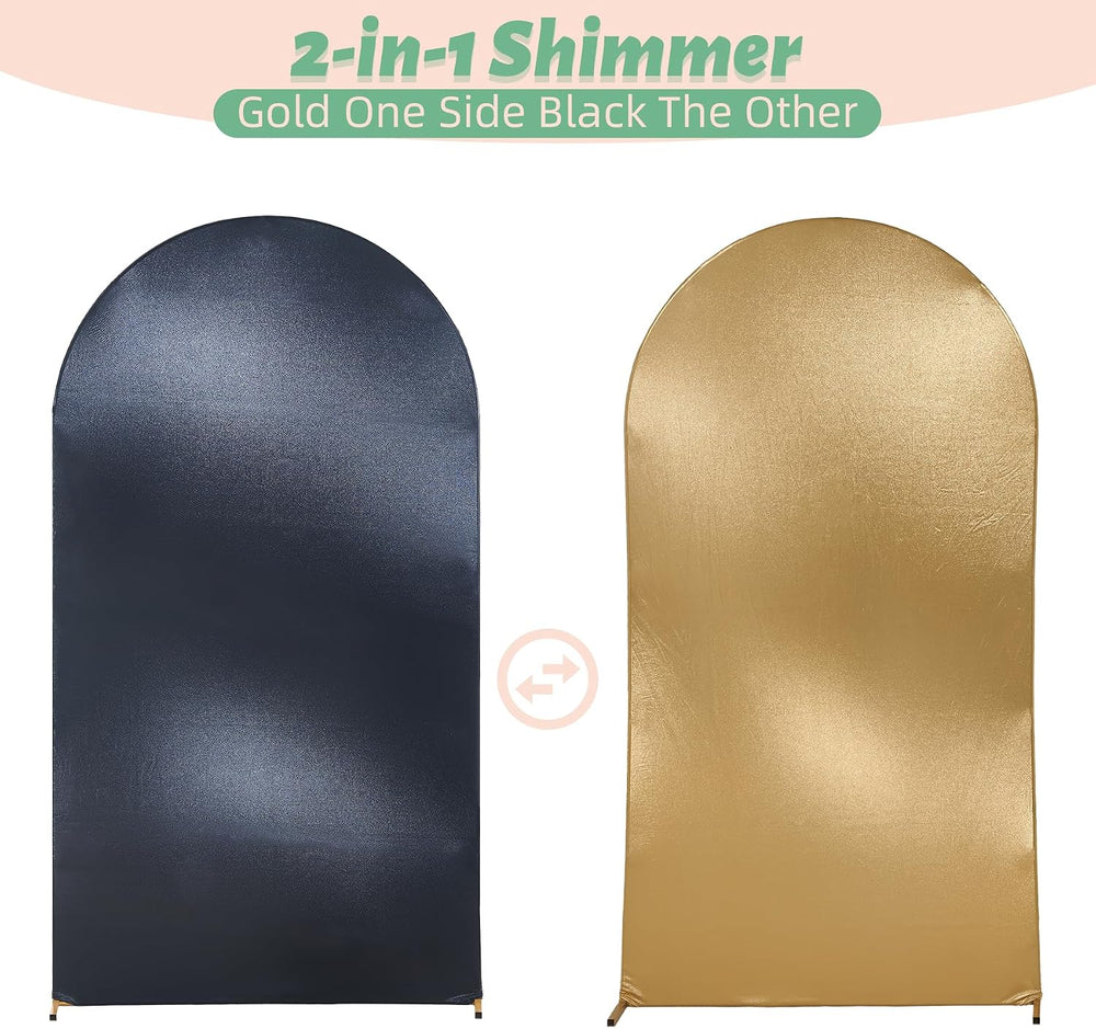 Reversible Gold Black Glitter Arch Backdrop Cover 3 Set 6/6.6/7.2FT, Double-S...