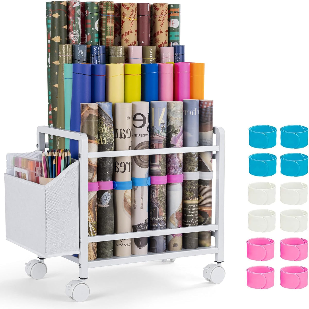 Aquzee Wrapping Paper Storage, Blueprint Holder, 6 Adjustable Rod Design
