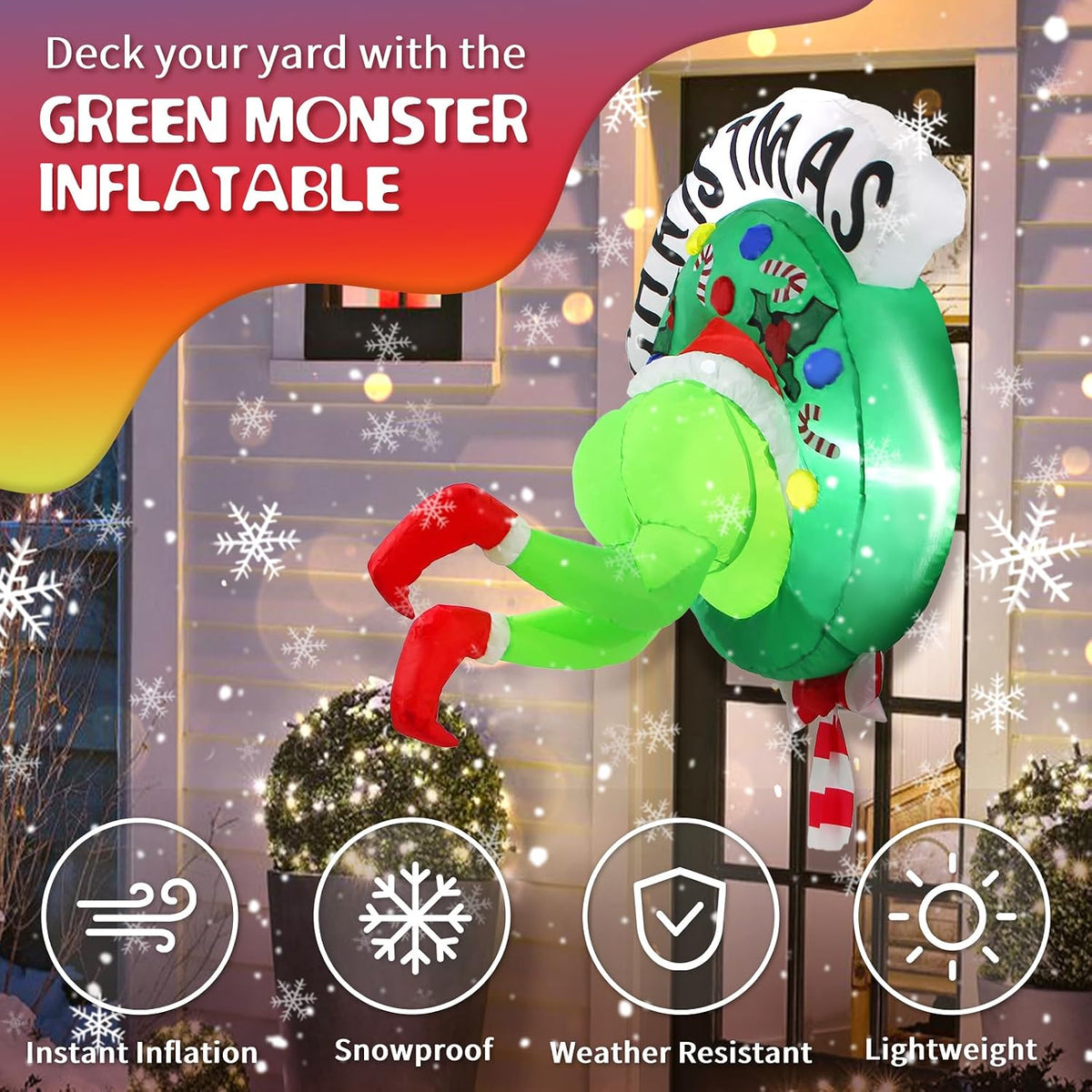 3.5FT Christmas Inflatable Outdoor Decorations Broke Out from Window with Wreath, Lighted Blow Up Yard Decor with Built-in LED Lights for Outside Indoor Yard Window Party Garden
