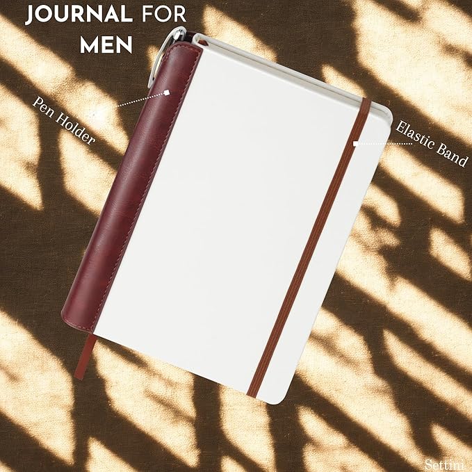 SETTINI® Lined Journal - Modern White Journal for Writing Gift Set - Hardcover Vegan Leather, Includes Luxury Pen in a Unique Pen Holder, 192 Pages, 6 x 8.5 inches, Birthday Gift