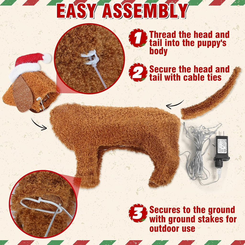 christmas lighted dog outdoor decoration, 2.3 ft pre-lit, side view