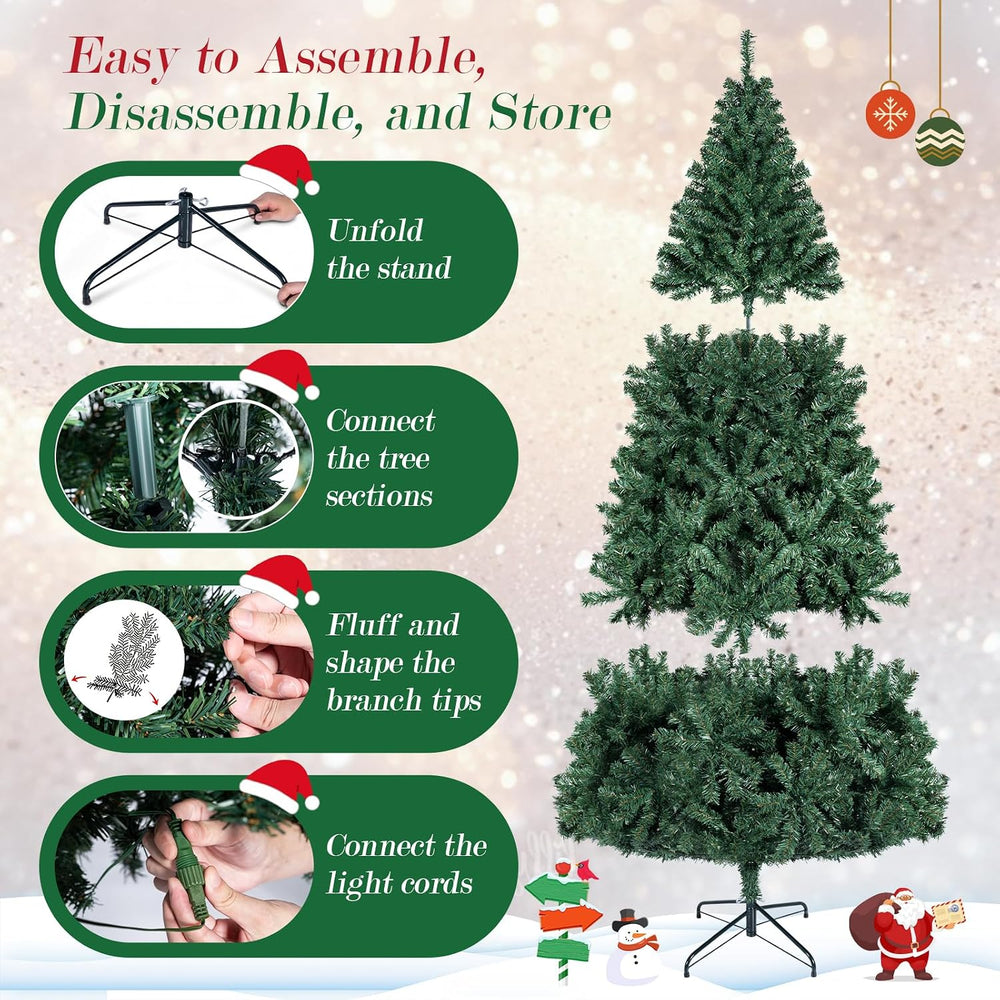 COSTWAY 7 FT Pre-lit Christmas Tree, Artificial Holiday Xmas Tree