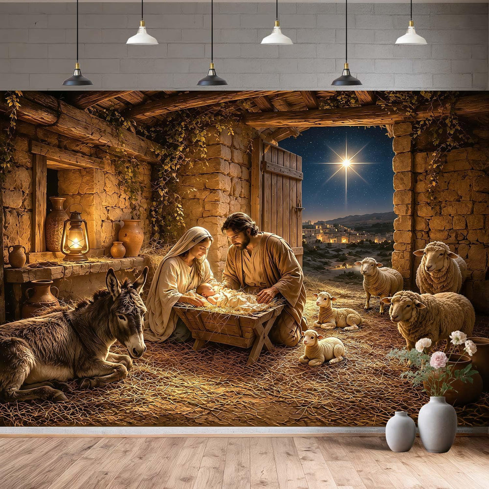 10X8ft Christmas Nativity Scene Photography Backdrop Birth of Jesus Banner, H...