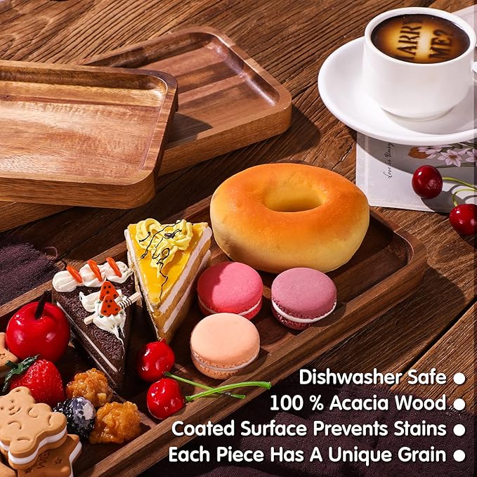 Roowest 5 Pack Solid Acacia Wood Serving Trays for Laser Engraving Rectangular Wooden Board for Food Appetizer Serving Tray Plates for Vegetables Fruit Cheese Housewarming Gifts(14 x 5.5 Inch)