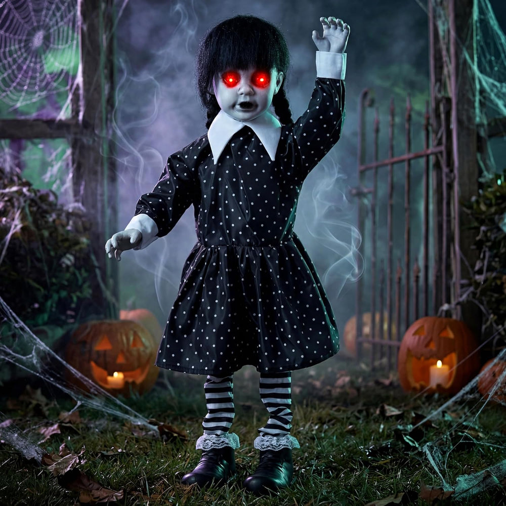 JOYIN Halloween Animatronic School Girl in Black Dress Decoration Outdoor, So...