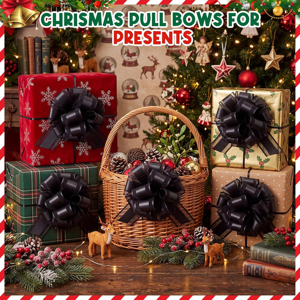 48 Pcs 6 Inch Xmas Pull Bows for Gift Wrapping, Matte Black