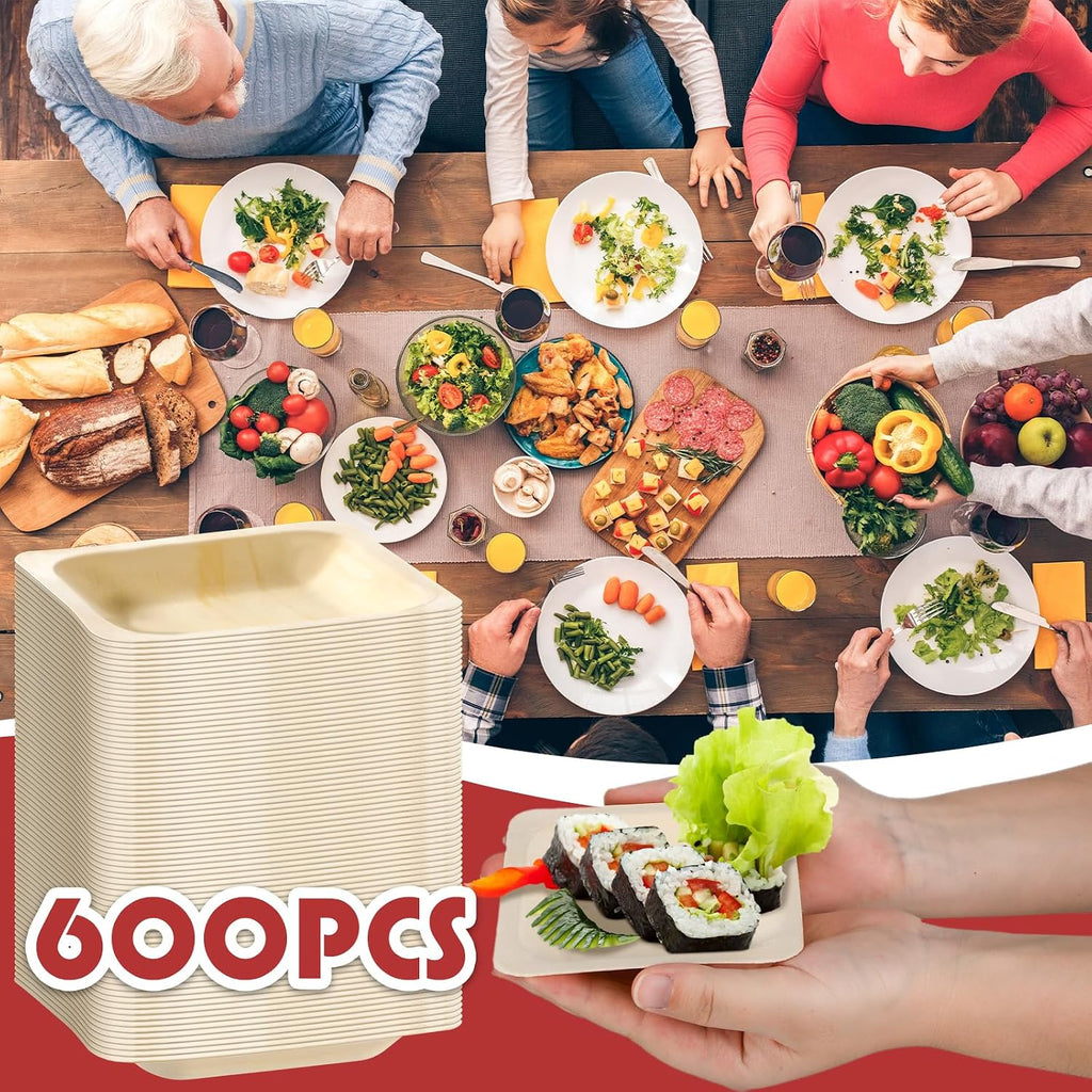 hoolerry 600 pcs square disposable wood bowls party, package contents