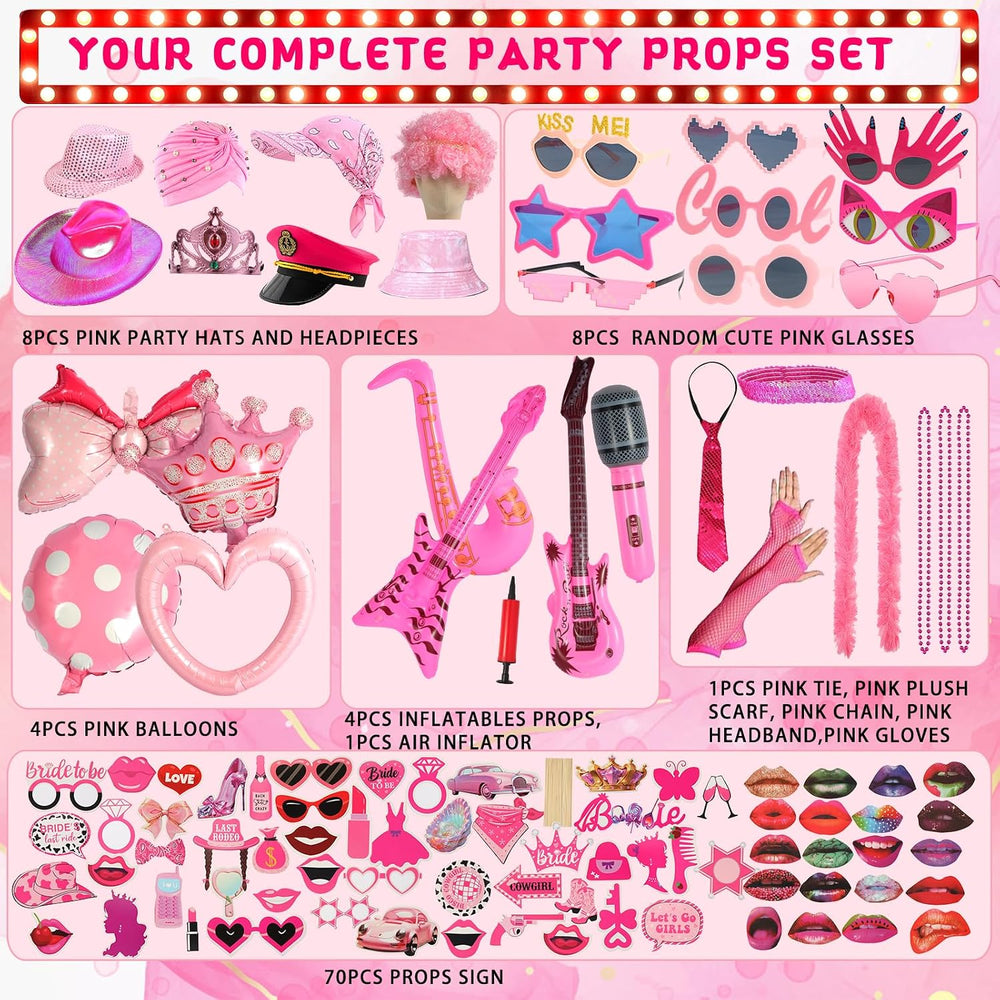Bulk Premium Hot Pink Funny Photo Booth Props Set for Women, Cute Hot Pink Ha...