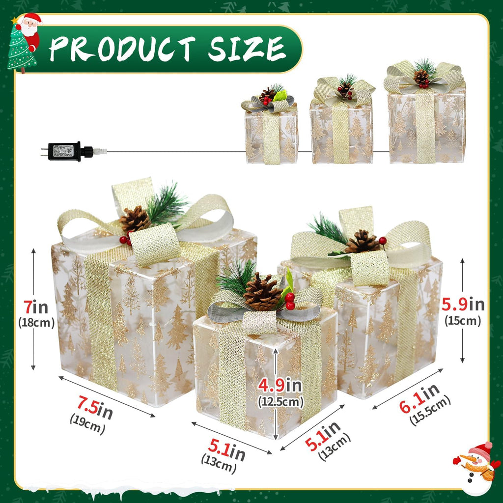 domkom set of 3 nesting christmas lighted gift, side view