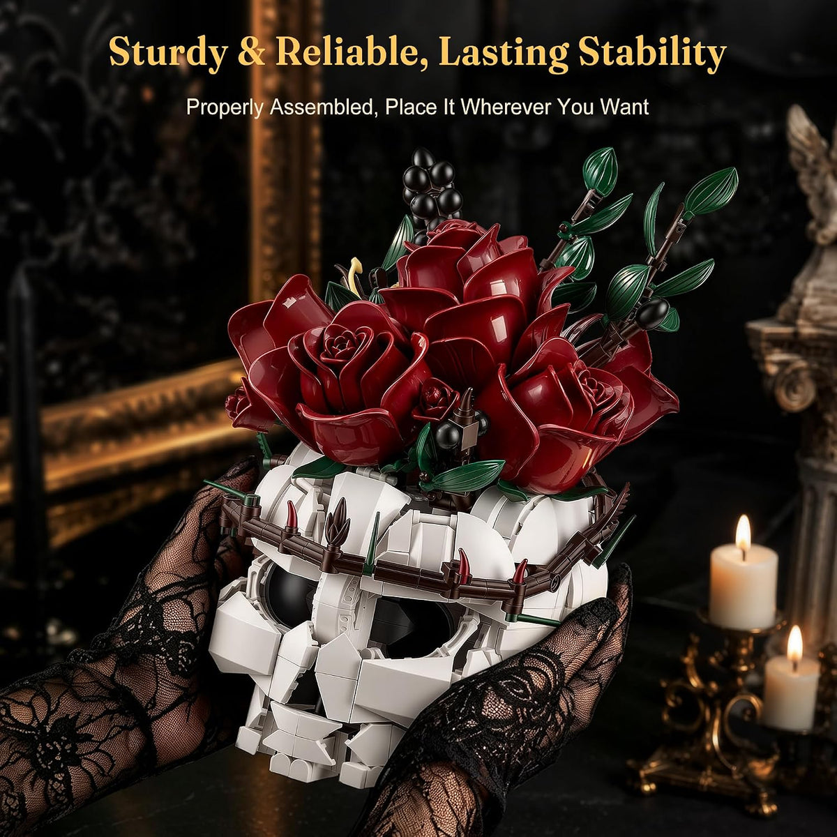 skull building set for adult gothic horror skeleton, side view