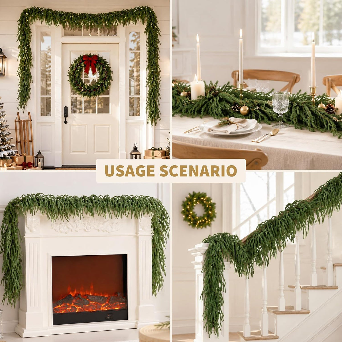 9FT Christmas Norfolk Pine Garland Real Touch for Mantle Decoration