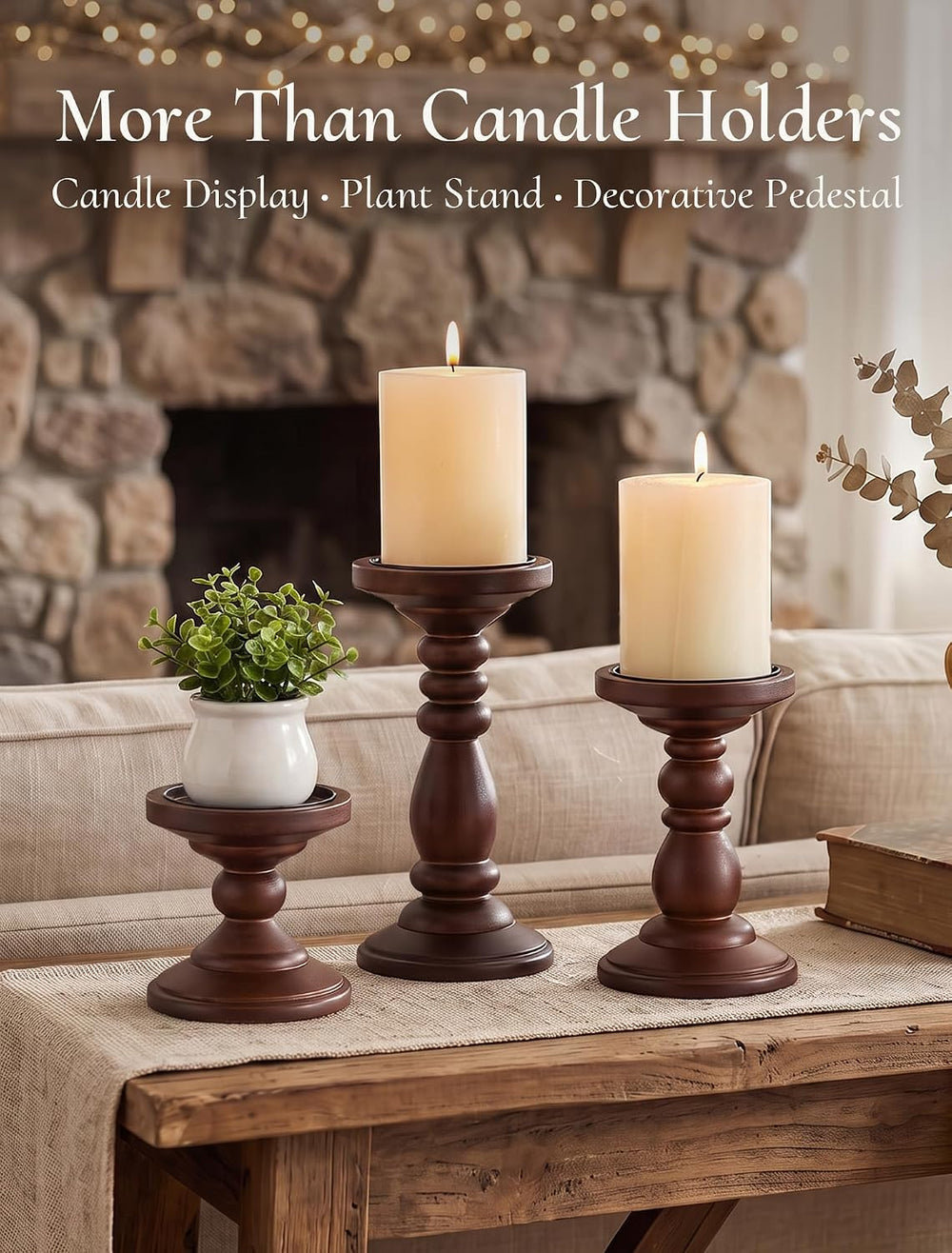 Wood Pillar Candle Holder: Mid Century Modern Brown Candle Stand
