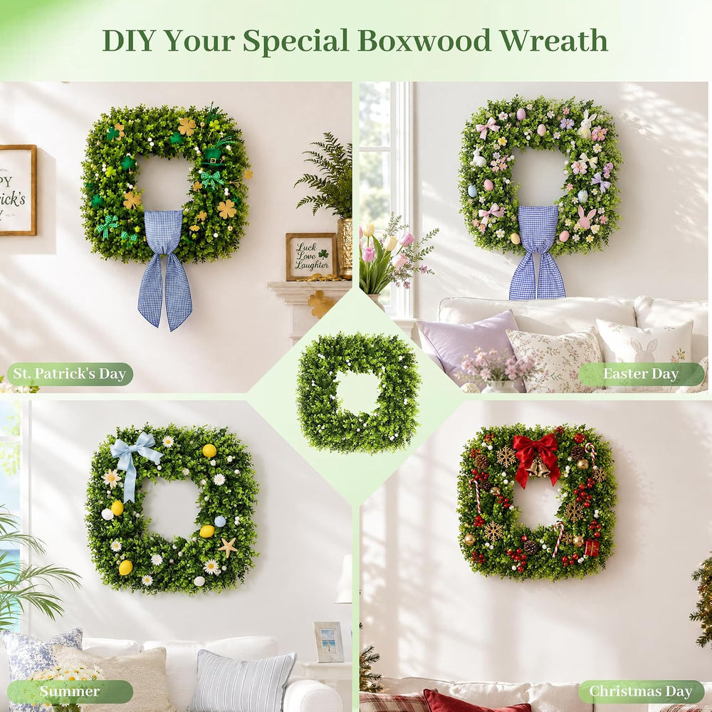 20'' Artificial Square Boxwood Wreaths for Front Door with Berries &a...