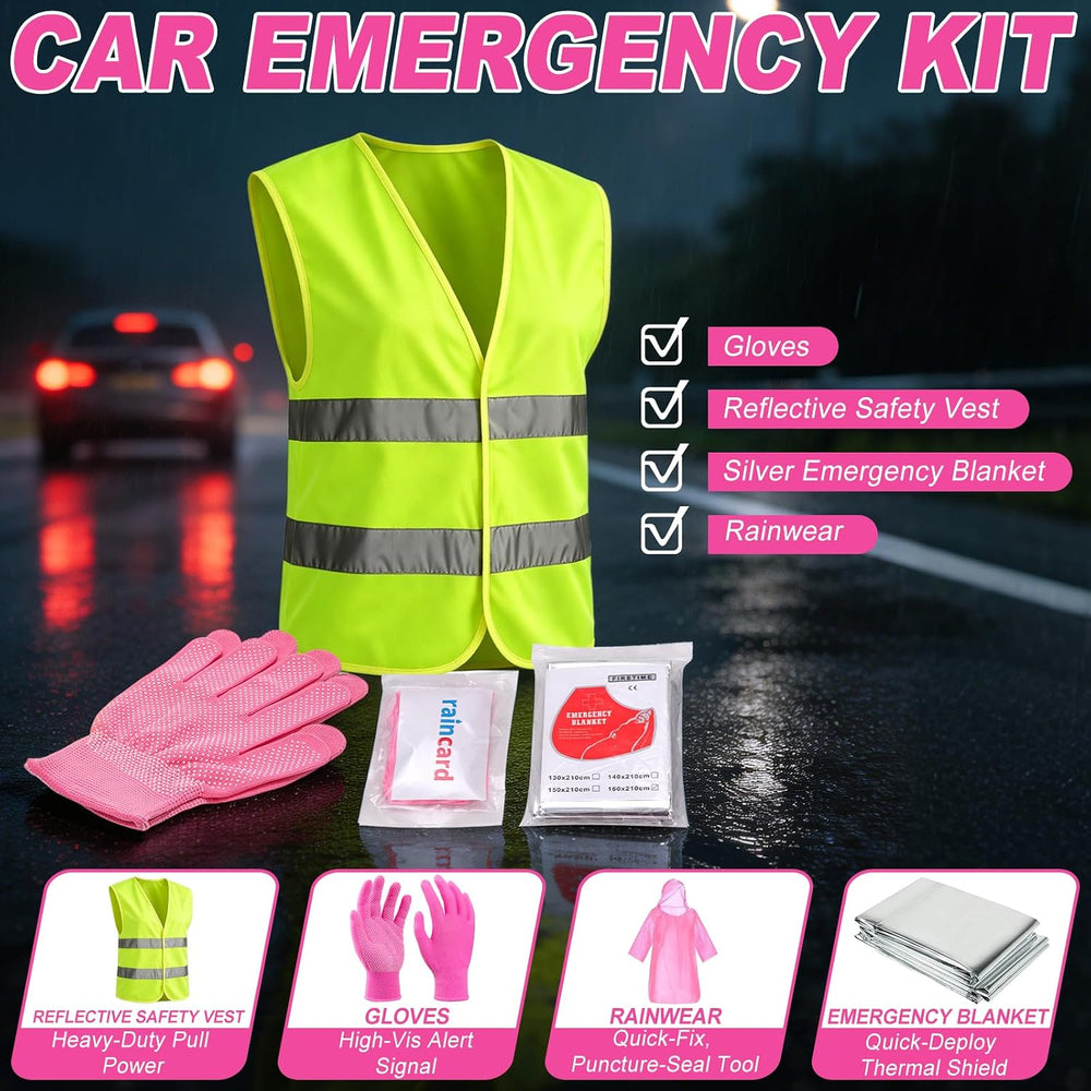Car Emergency Kit with Portable Air Compressor, Jumper Cables, Tow Straps – R...