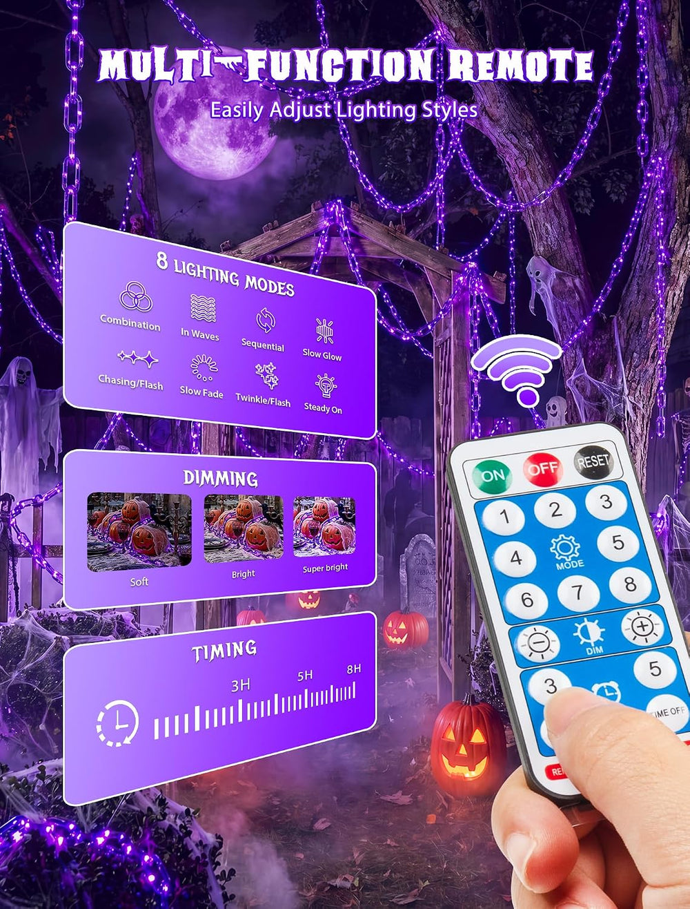 Solar Halloween Decorations Purple Plastic Chain Lights, 10.4 FT
