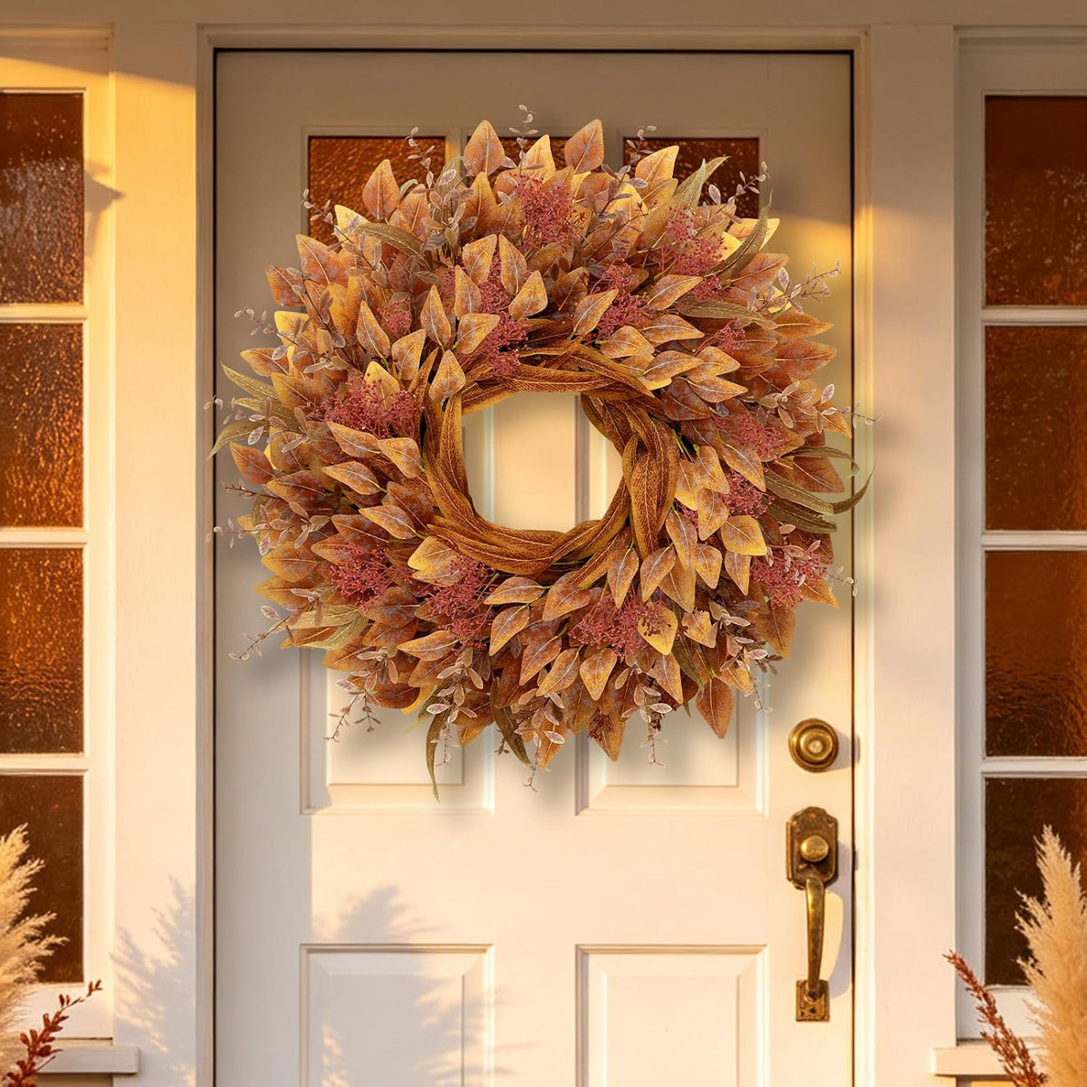 26" Fall Wreaths for Front Door Full Large Eucalyptus Wreath（Orange）